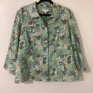 Charter Club 100% Linen Coastal‎ Boho Chic Multicolor Shacket Shirt Jacket 2X